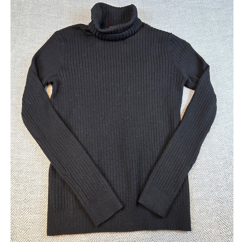 Merona Black Ribbed Turtleneck Sweater Long Sleeve Knit Top Size Large